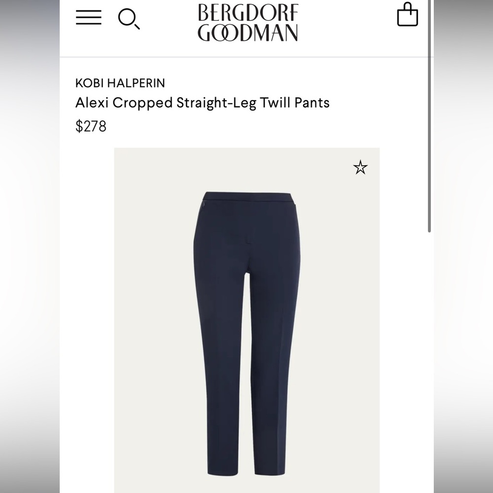 NEW! NWT KOBI HALPERIN
Alexi Cropped Straight-Leg Twill Pants Navy Size 2 $278